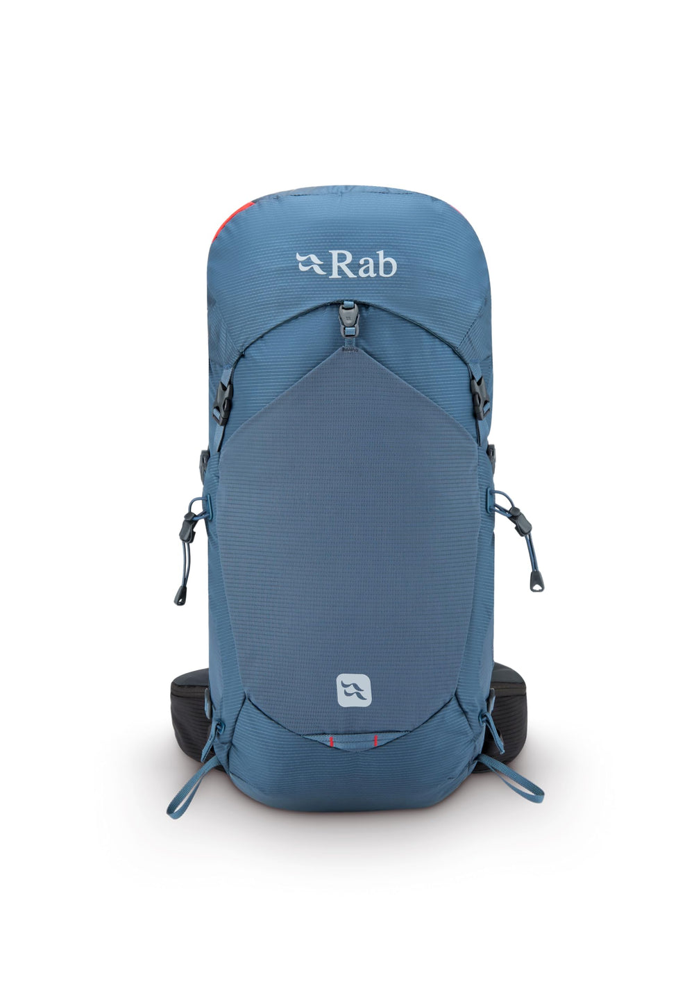 Rab Protium ND33L Orion Blue side view to showcase external stretch pockets for gear