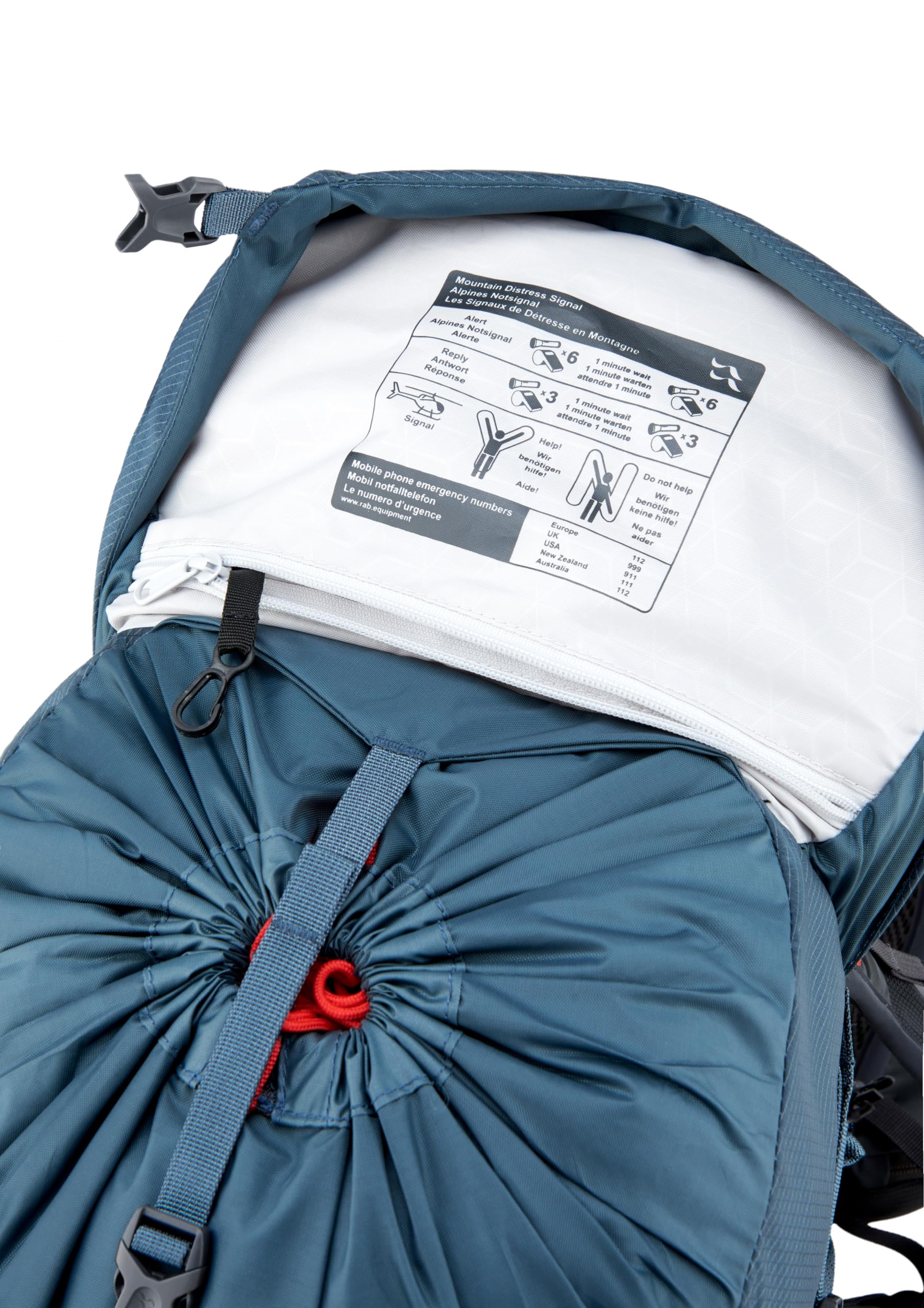 Rab Protium ND33L Orion Blue trekking pole attachment demonstrates external gear access