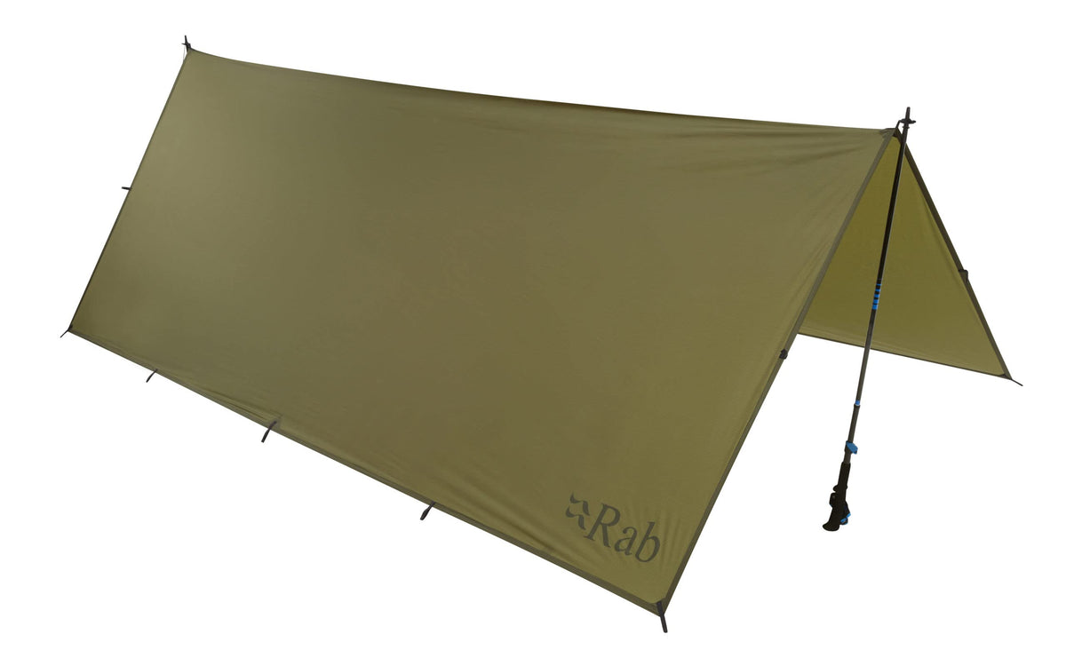 Rab Siltarp 2 Person Shelter in ultralight setup for two campers at camp.