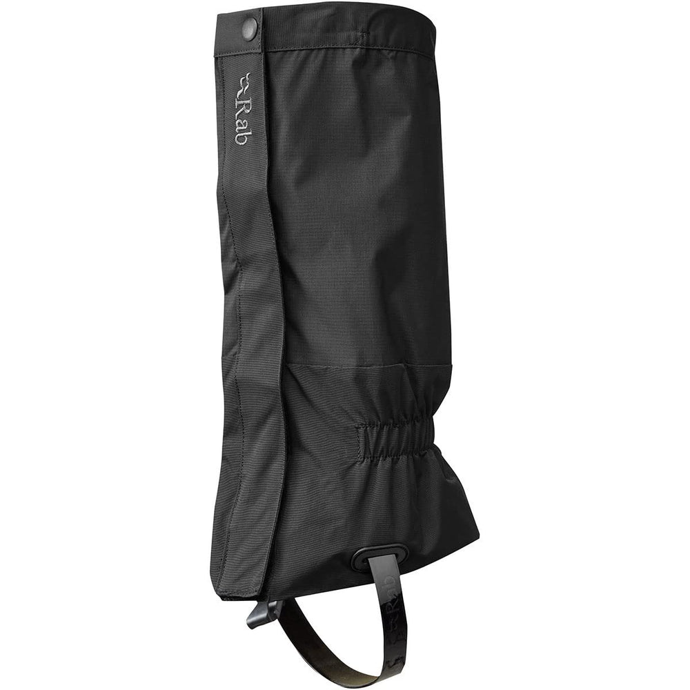 Rab Trek Gaiter worn over a hiking boot to protect against snow and debris on rugged trails.
