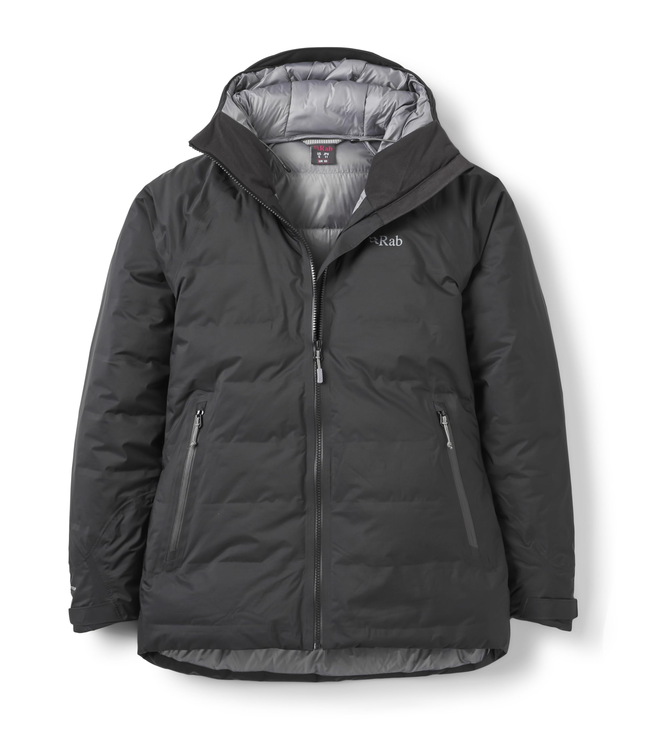 Rab Valiance down jacket showing waterproof membrane for alpine weather protection.