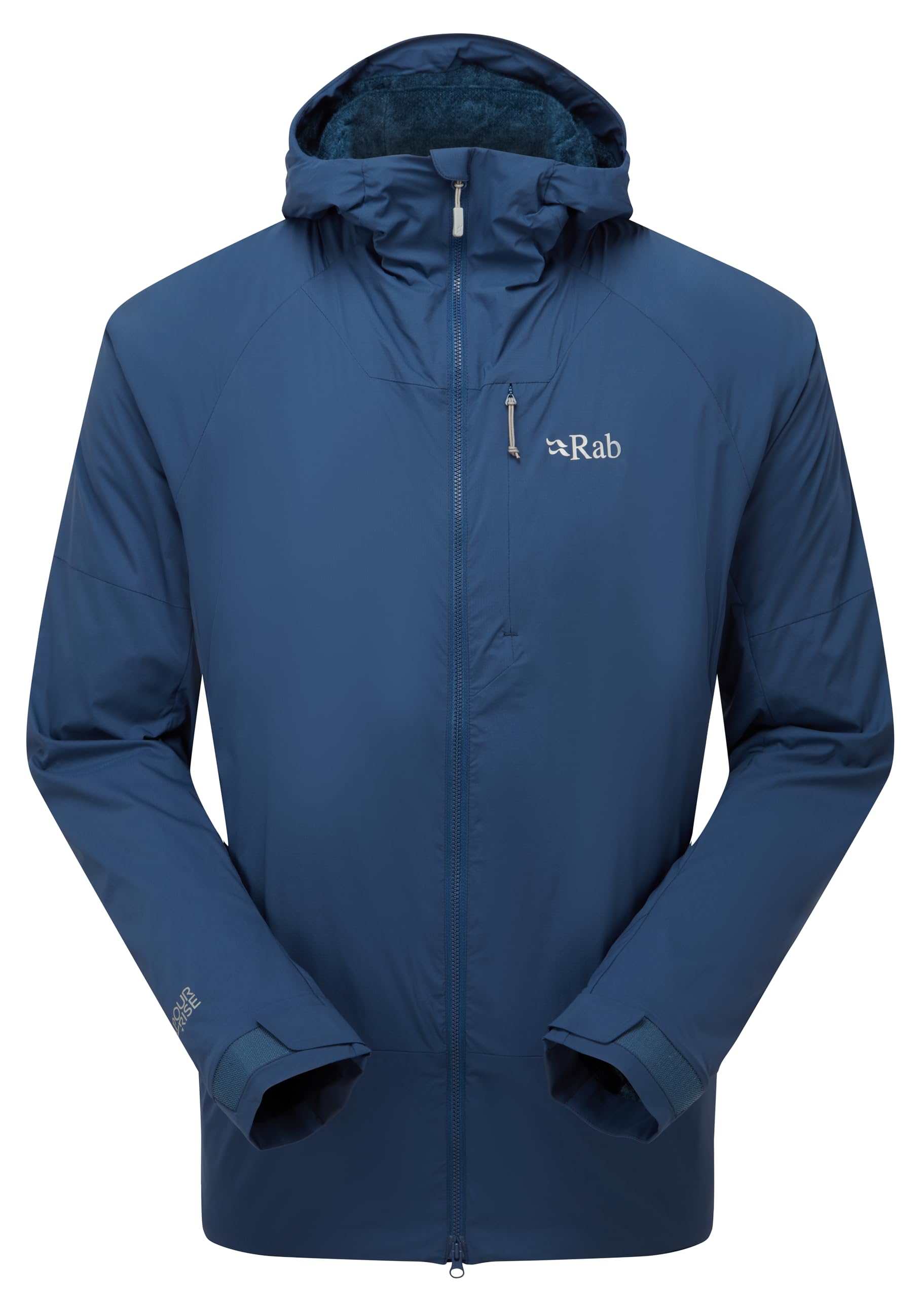 Rab VR Summit softshell jacket with hood protects you in windy alpine conditions.