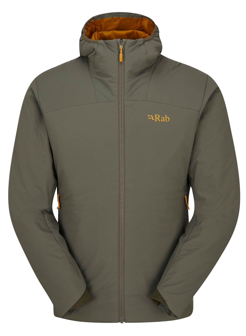 Rab Xenair Alpine Light Hooded Insulated Jacket front view shows breathable warmth for alpine hikes