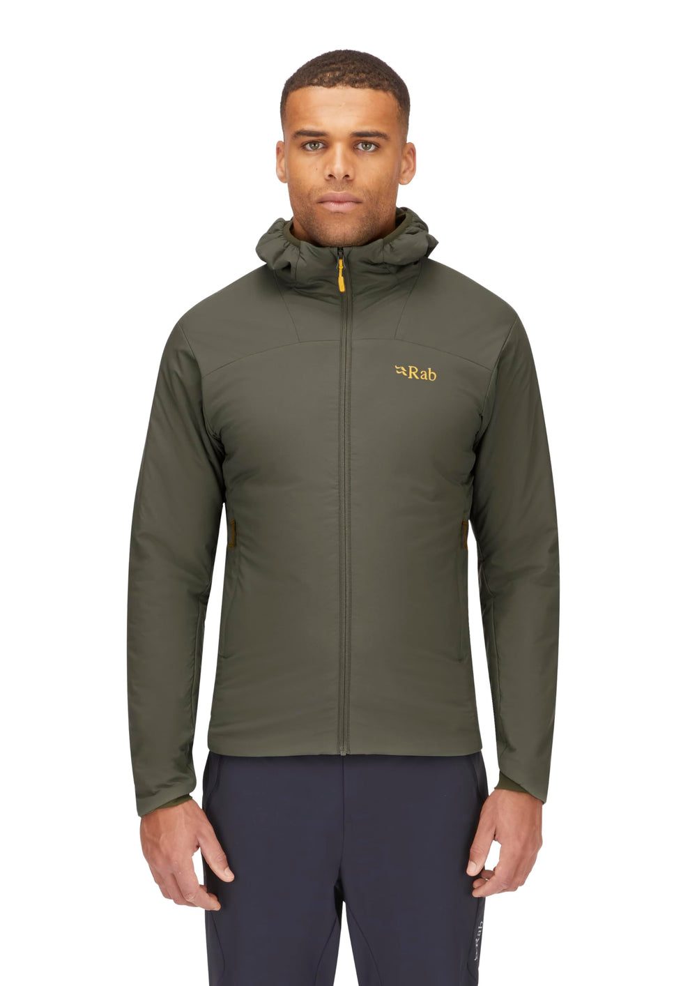 Rab Xenair Alpine Light Hooded Insulated Jacket hood area demonstrates helmet-compatible design for climbers