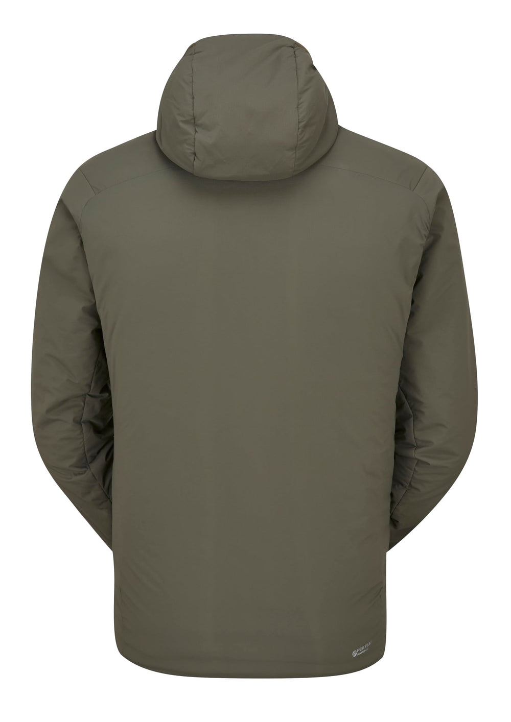 Rab Xenair Alpine Light Hooded Insulated Jacket pocket close-up shows harness-ready pockets
