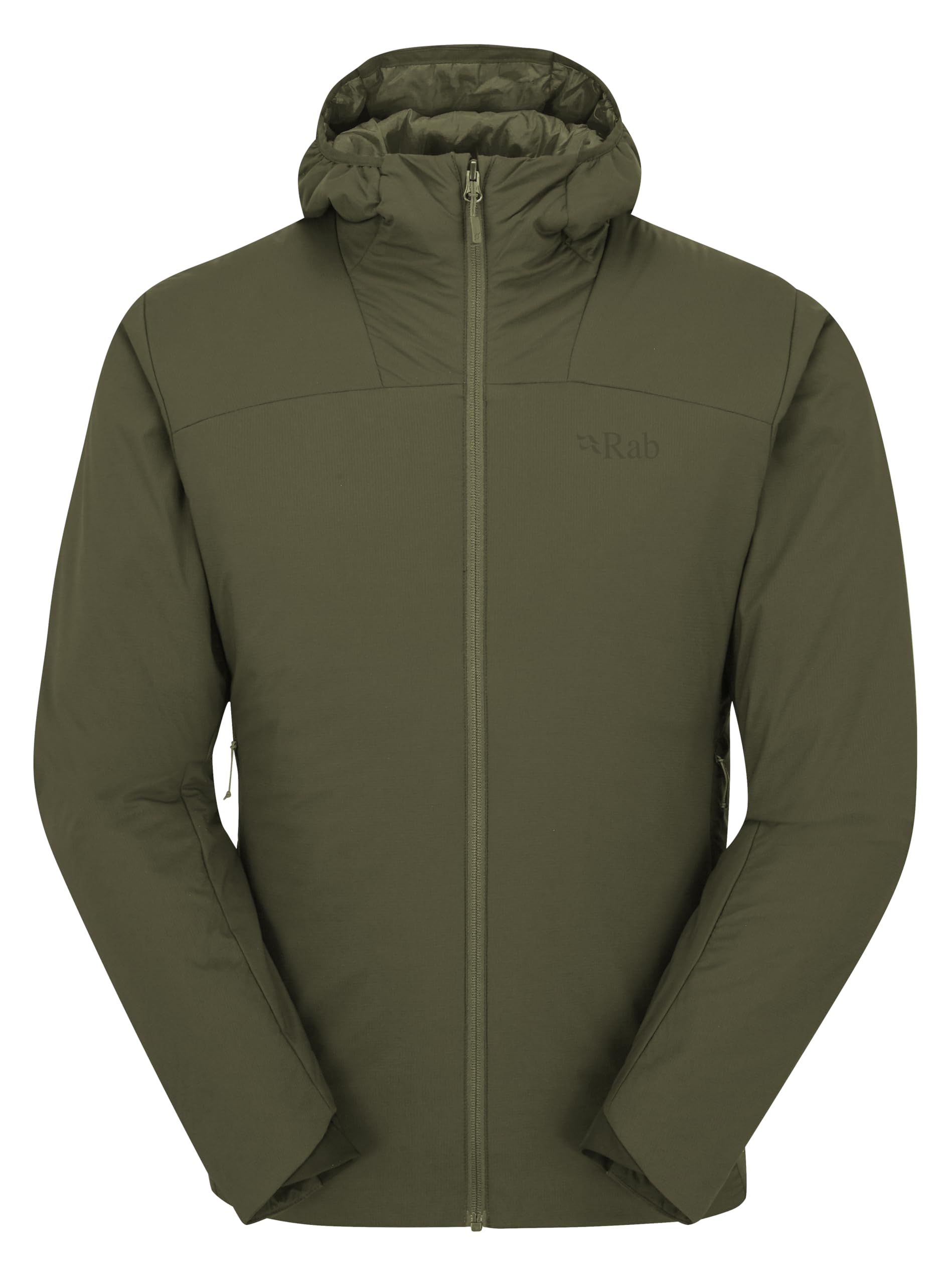 Rab Xenair Alpine Light Hooded Jacket front view highlighting versatile outdoor warmth for hiking and mountaineering