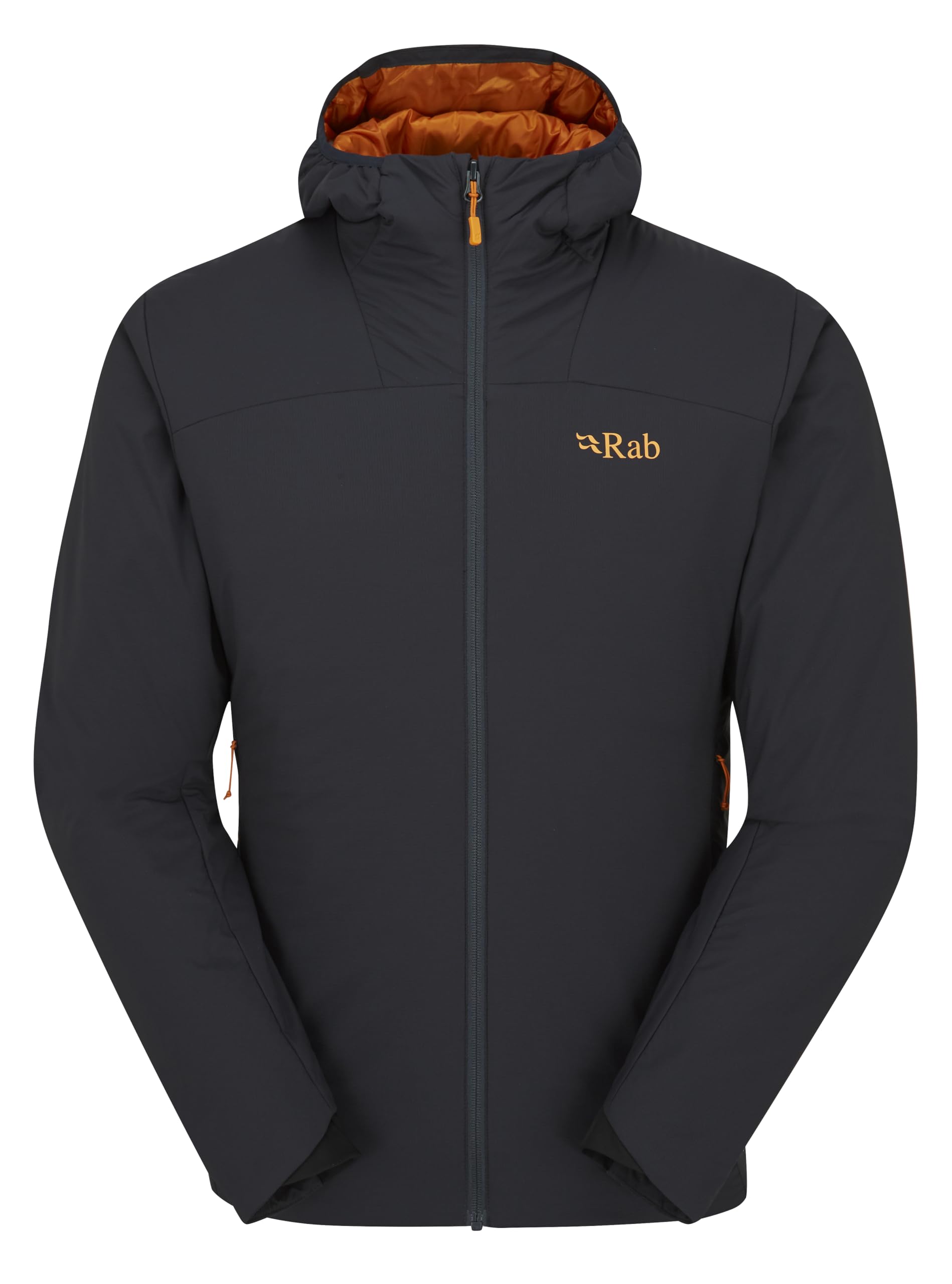 Rab Xenair Alpine Light Hooded Jacket front view highlighting lightweight warmth for alpine hikes