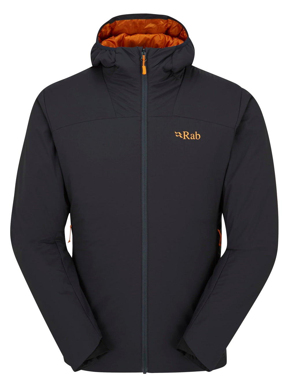 Rab Xenair Alpine Light Hooded Jacket front view highlighting lightweight warmth for alpine hikes