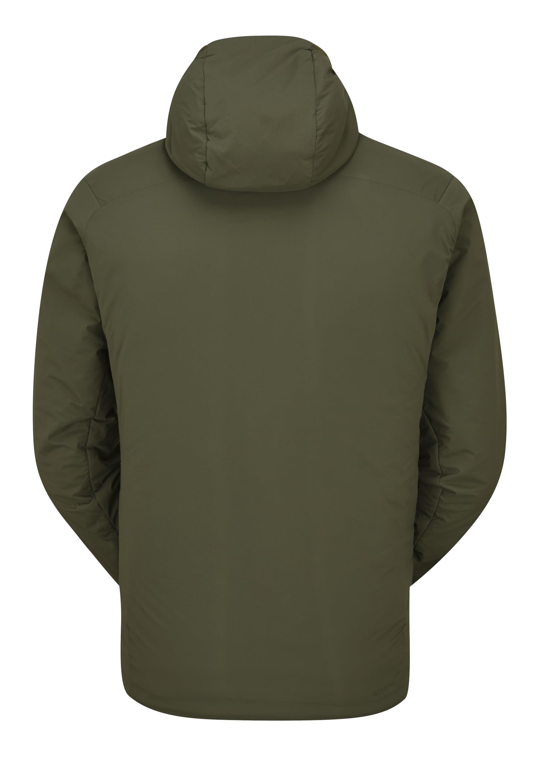 Rab Xenair Alpine Light Hooded Jacket angled/back view showing helmet compatibility for climbers