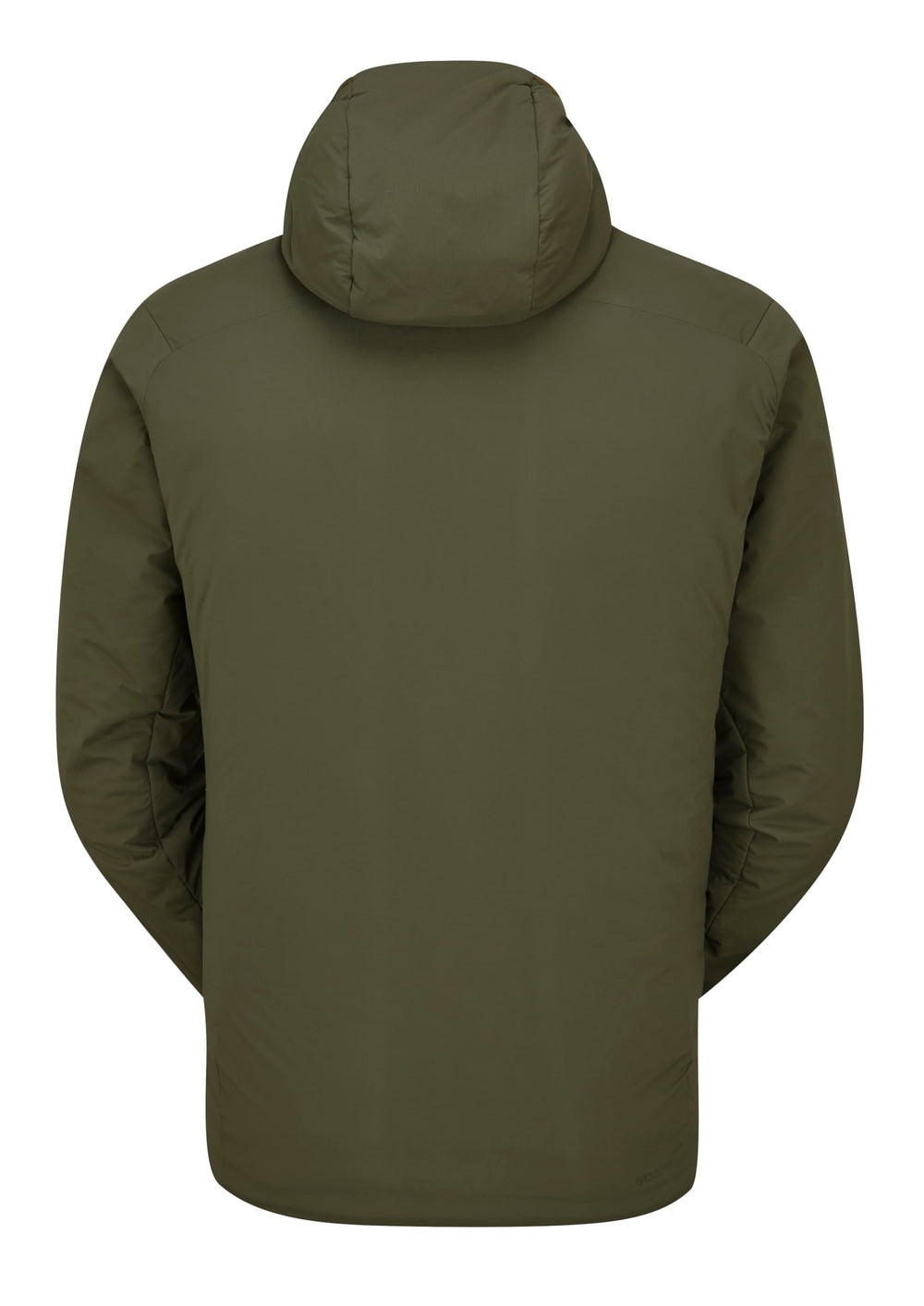 Rab Xenair Alpine Light Hooded Jacket angled/back view showing helmet compatibility for climbers