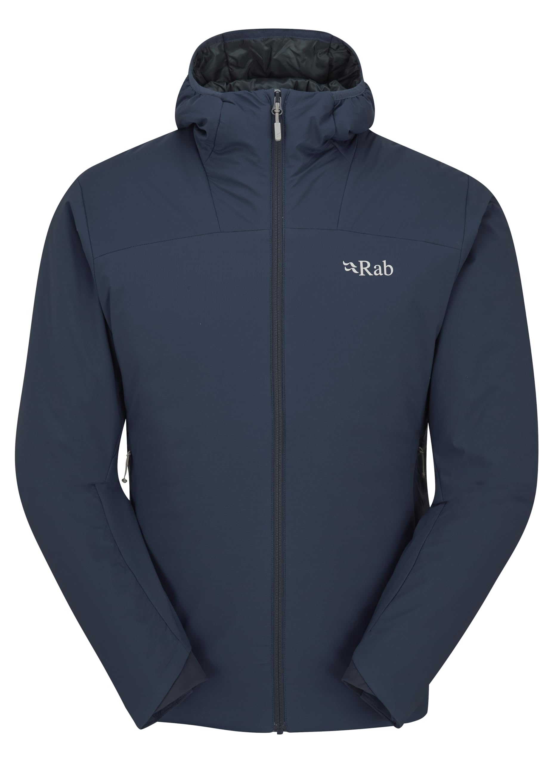 Rab Xenair Alpine Light jacket front view shows Tempest Blue warmth.