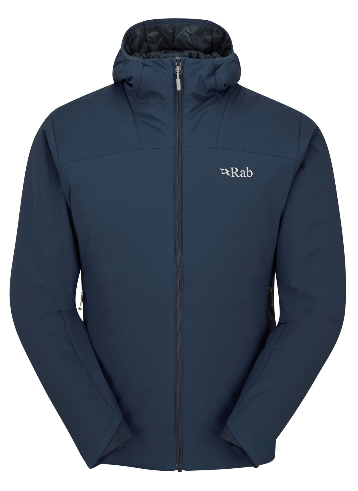 Rab Xenair Alpine Light jacket front view shows Tempest Blue warmth.