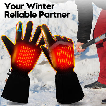 Rabbitroom Black heated gloves worn with outdoor apparel