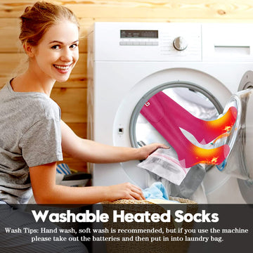 Rabbitroom heated socks on feet delivering cozy warmth during outdoors