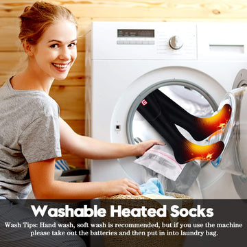 Rabbitroom heated socks worn on foot illustrate reliable warmth during cold commutes.