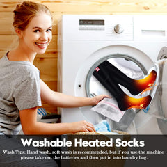 Rabbitroom heated socks worn on foot illustrate reliable warmth during cold commutes.