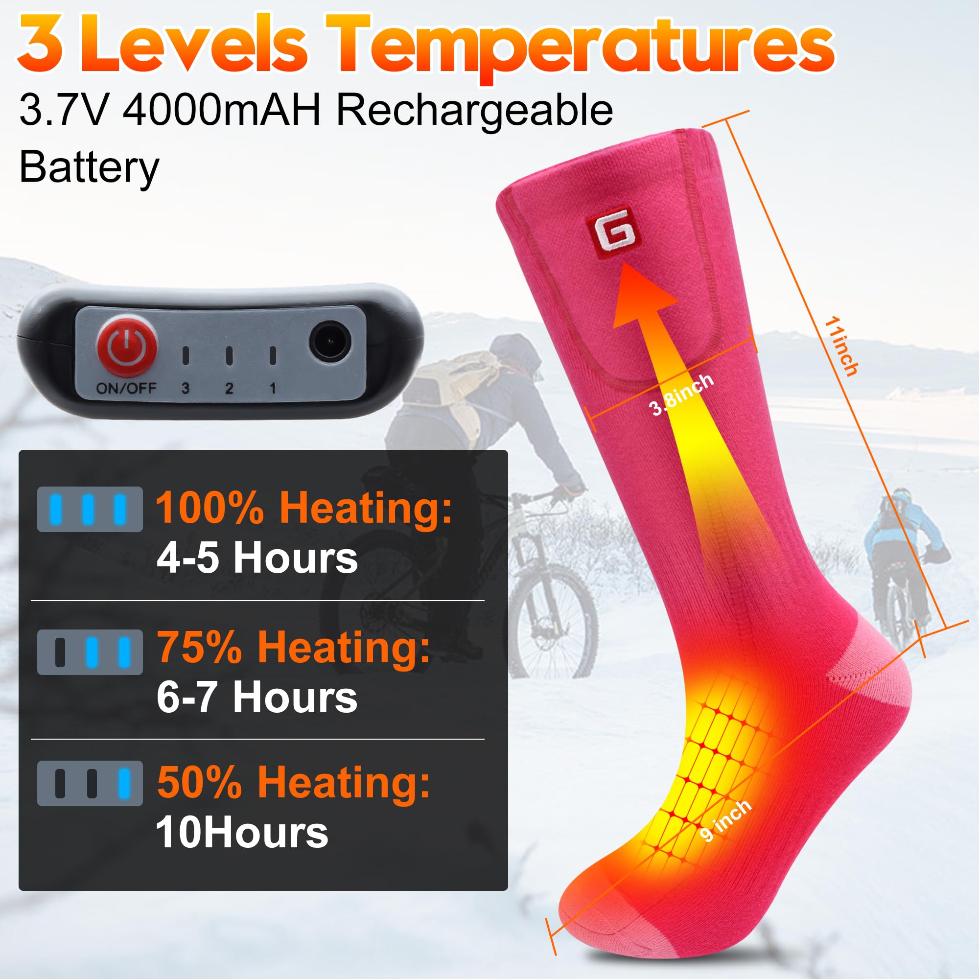 Rabbitroom heated socks ideal for hiking, skiing, and cold days