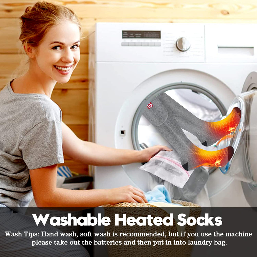 Rabbitroom heated socks are washable and quick-drying for easy care.