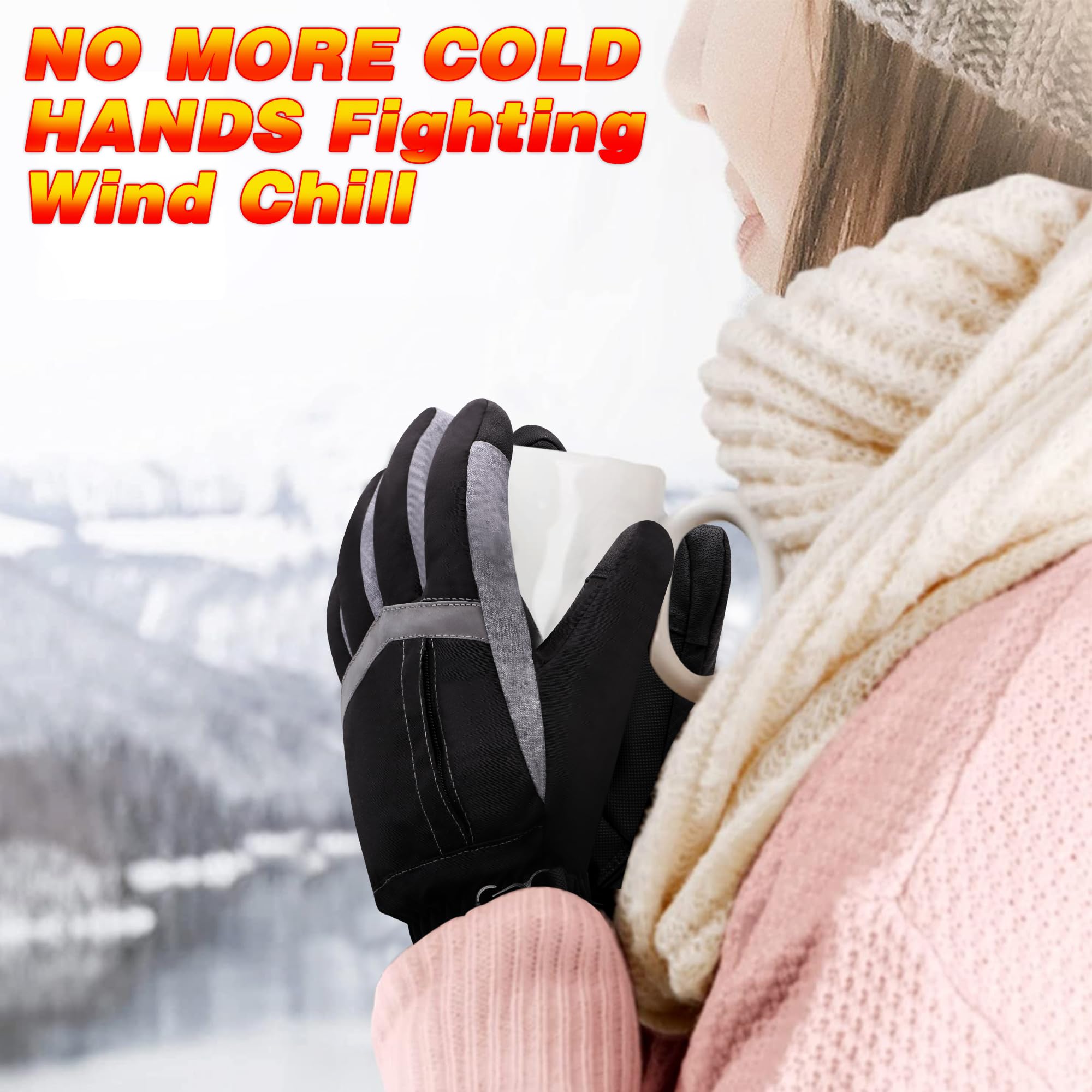 Rabbitroom Heated Gloves worn during snowy shoveling activity