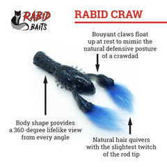 Rabid Baits Rabid Craw action shot shows lifelike tail movement for enticing strikes.