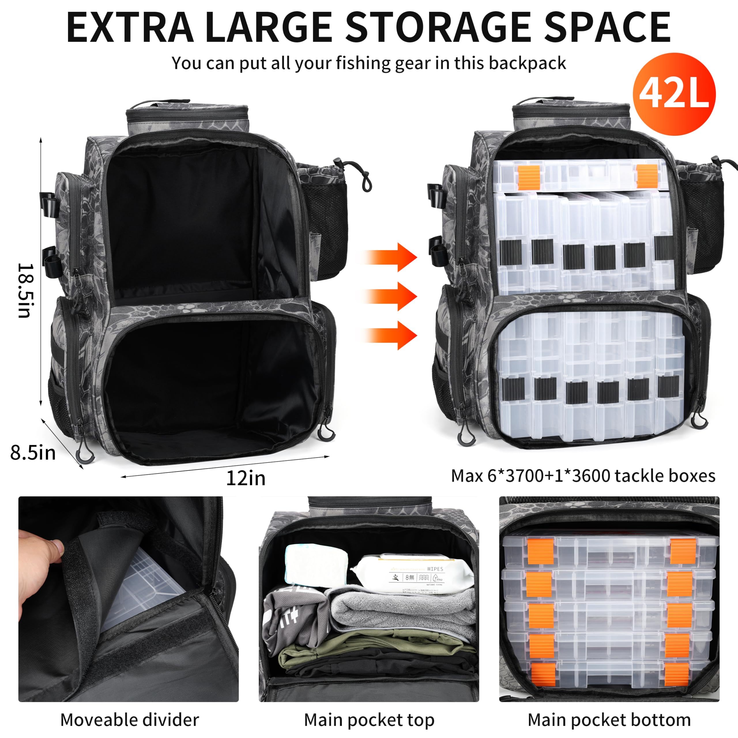 Rabjen fishing backpack bottle holder keeps hydration within easy reach.