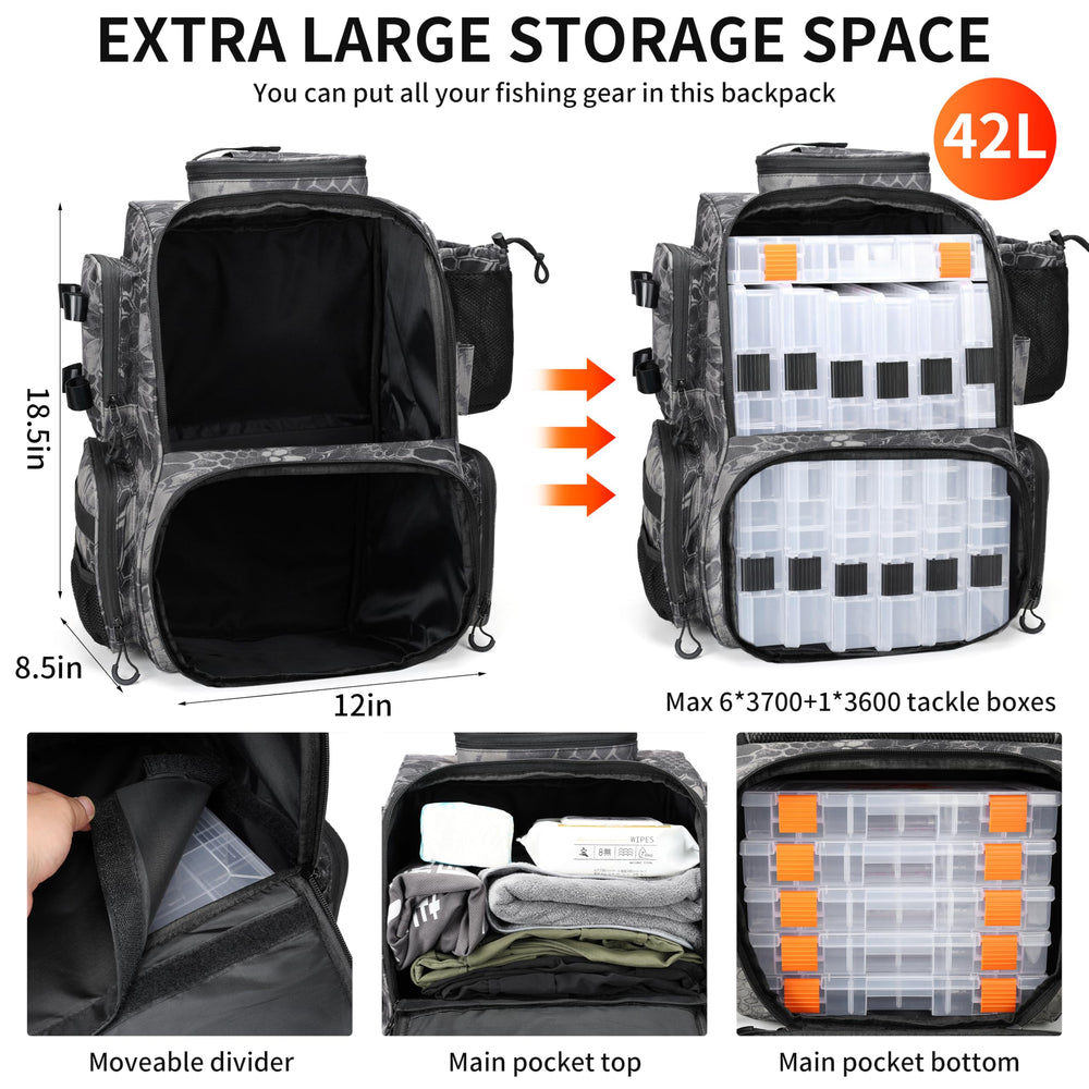Rabjen fishing backpack bottle holder keeps hydration within easy reach.
