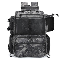 Rabjen fishing backpack side view shows sturdy ergonomics for all day comfort.