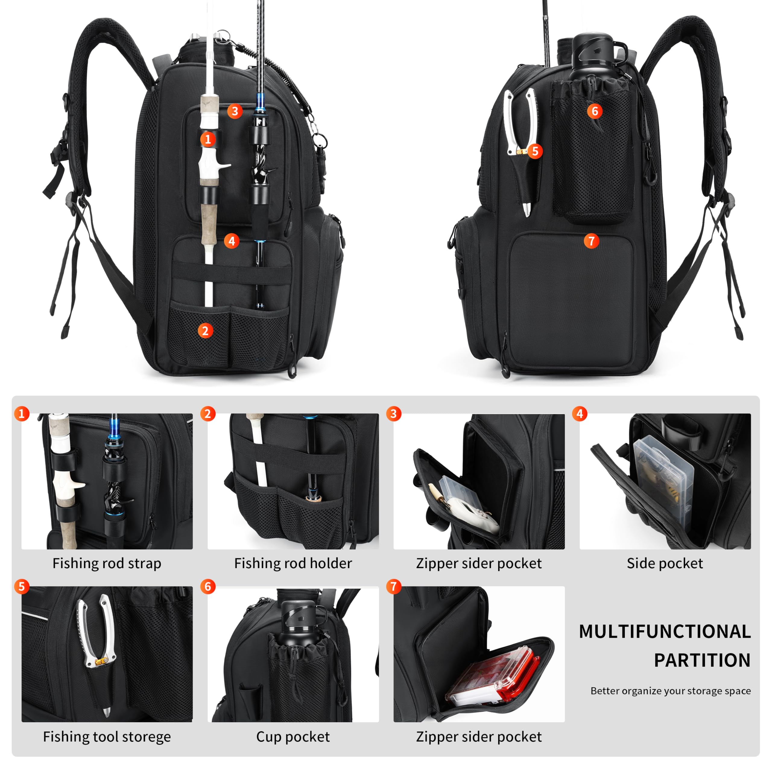 Rabjen main compartment with removable divider adapts space for two or one area.