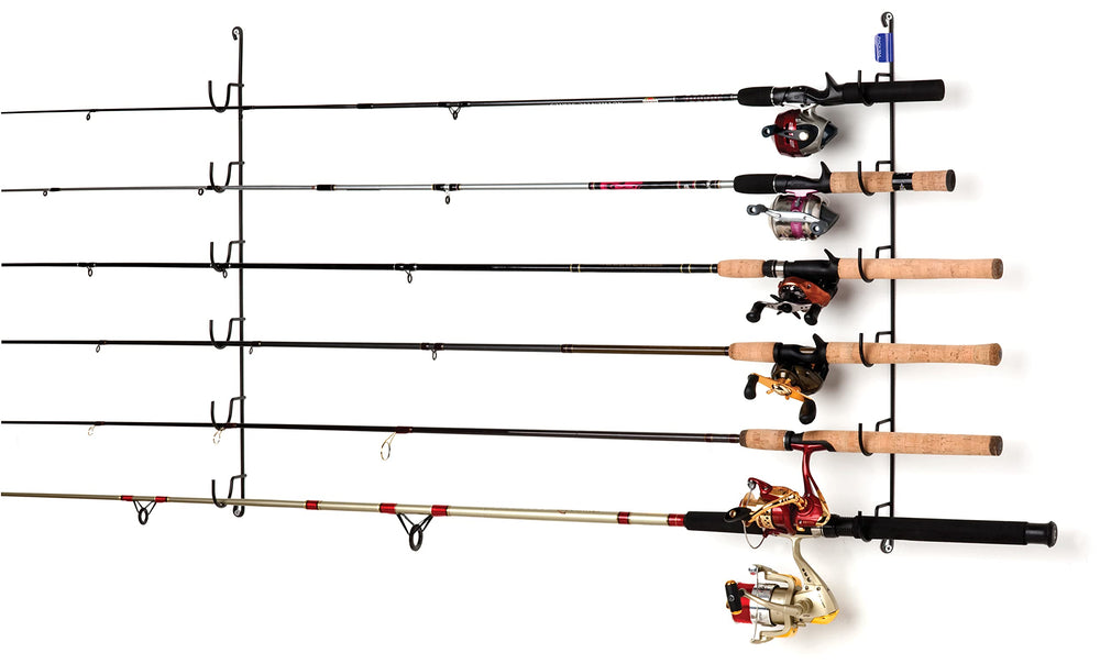 Rack'em horizontal 6-rod rack side view with sturdy supports and scratch-resistant coating.