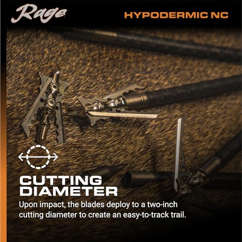 Rage Hypodermic NC 2-Blade no-collar lock preventing premature deployment in brush
