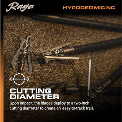 Rage Hypodermic NC 2-Blade no-collar lock preventing premature deployment in brush