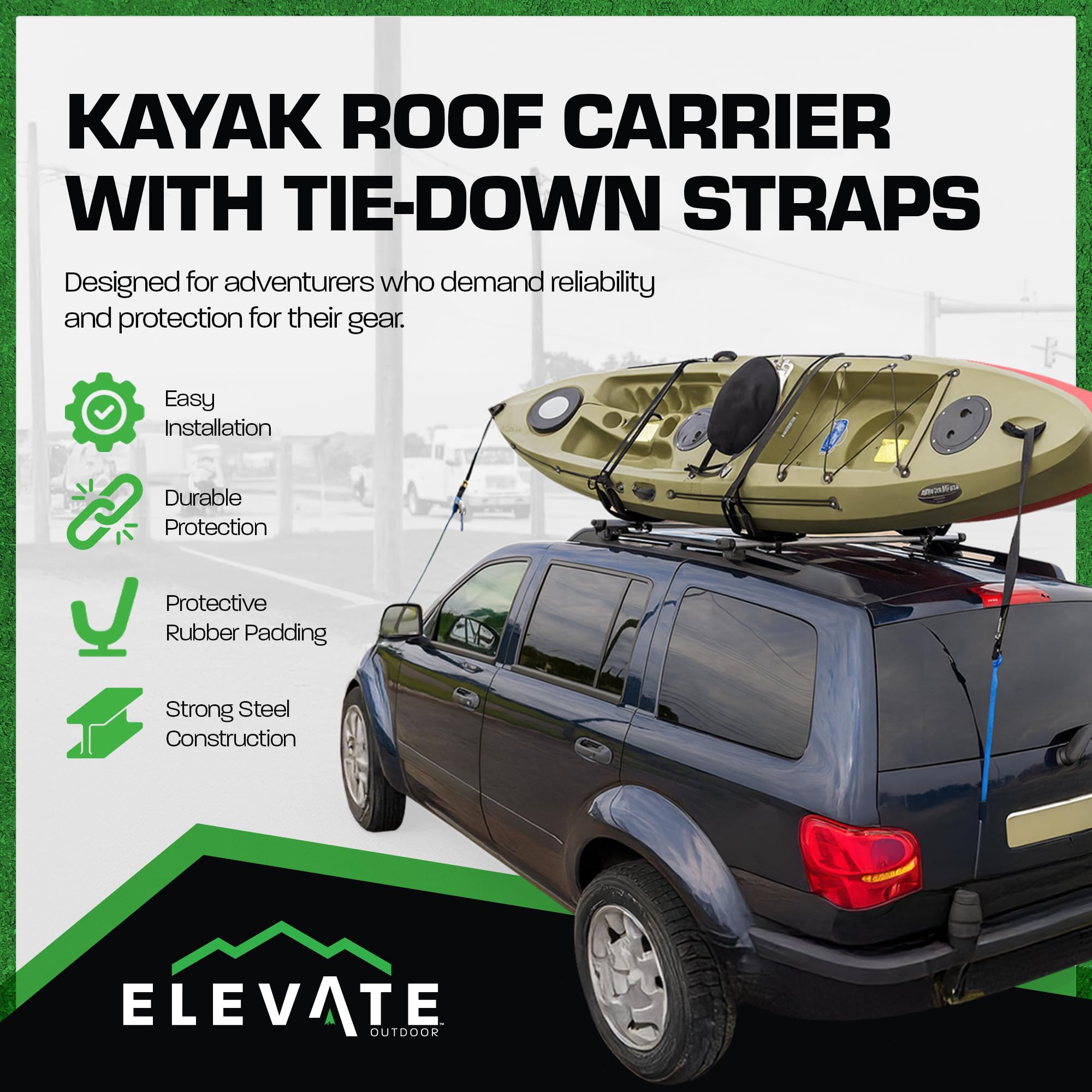 Rage Powersports T-Rack-DLX canoe on roof secured for river trips.