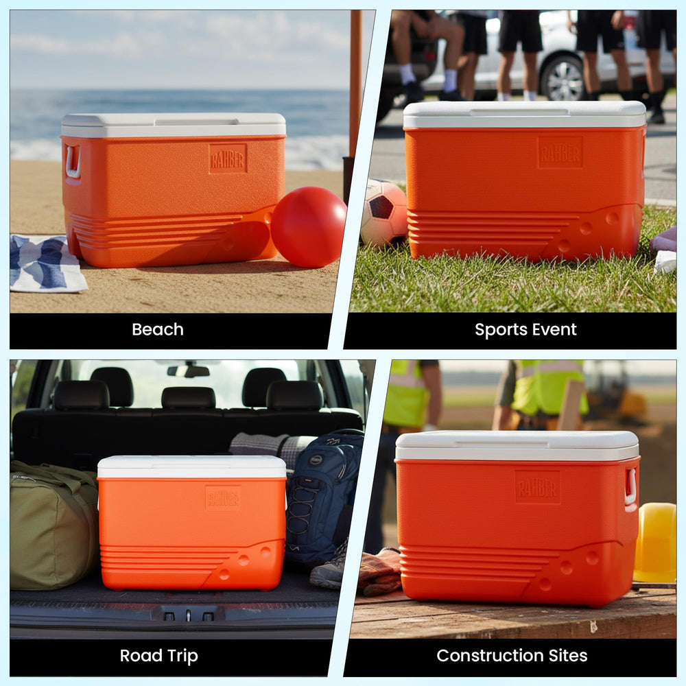 RAHBER Ice Cooler 31.7 Qt ergonomic handles enable easy carrying for group outings.