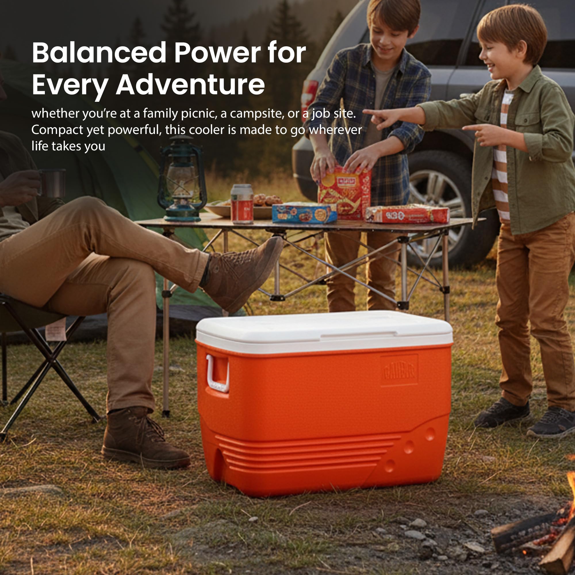RAHBER Ice Cooler 31.7 Qt filled with beverages demonstrates ample capacity for gatherings.