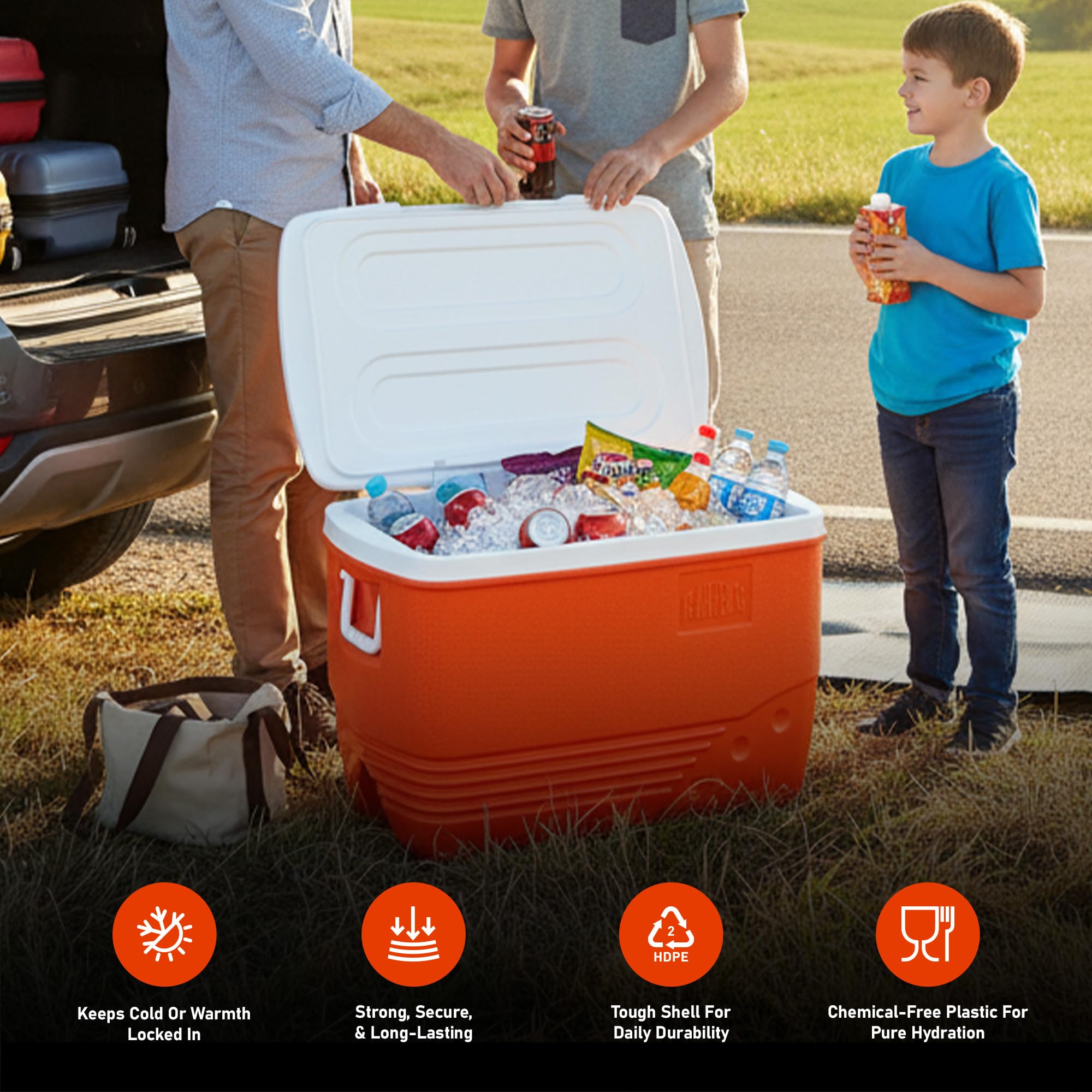 Rahber Large Cooler 44qt stores beverages for picnics and beach days