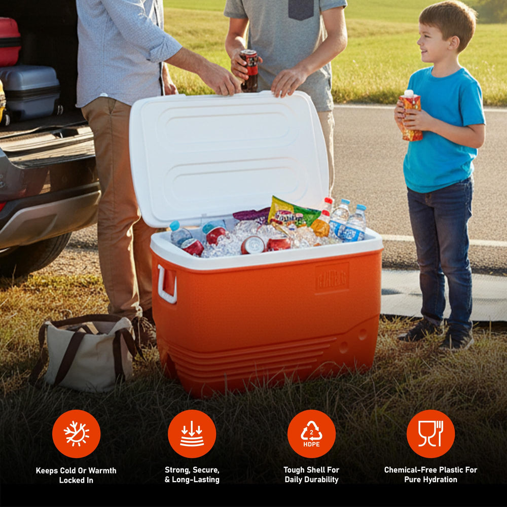 Rahber Large Cooler 44qt stores beverages for picnics and beach days