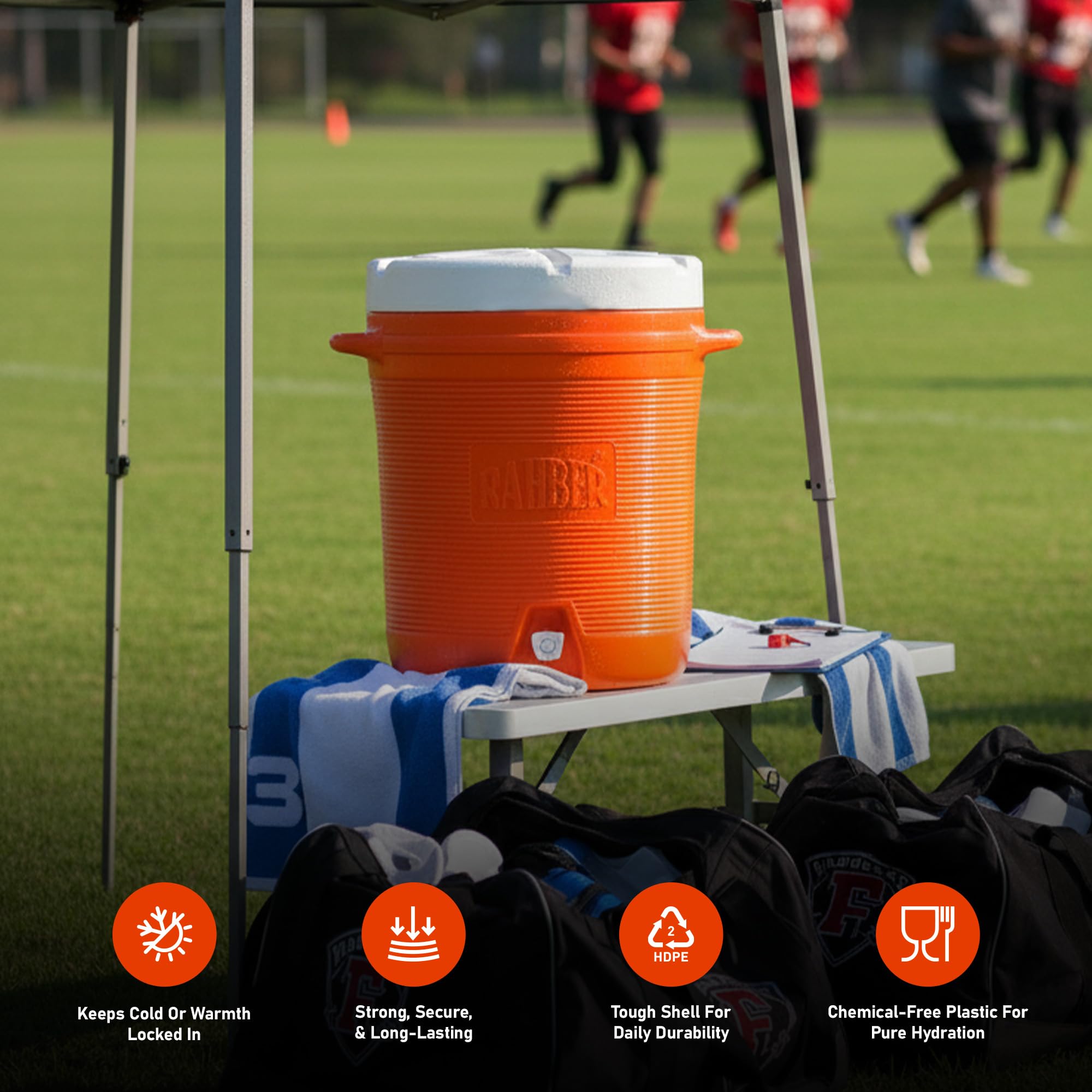 RAHBER portable design suited for camping, work sites, and outdoor events
