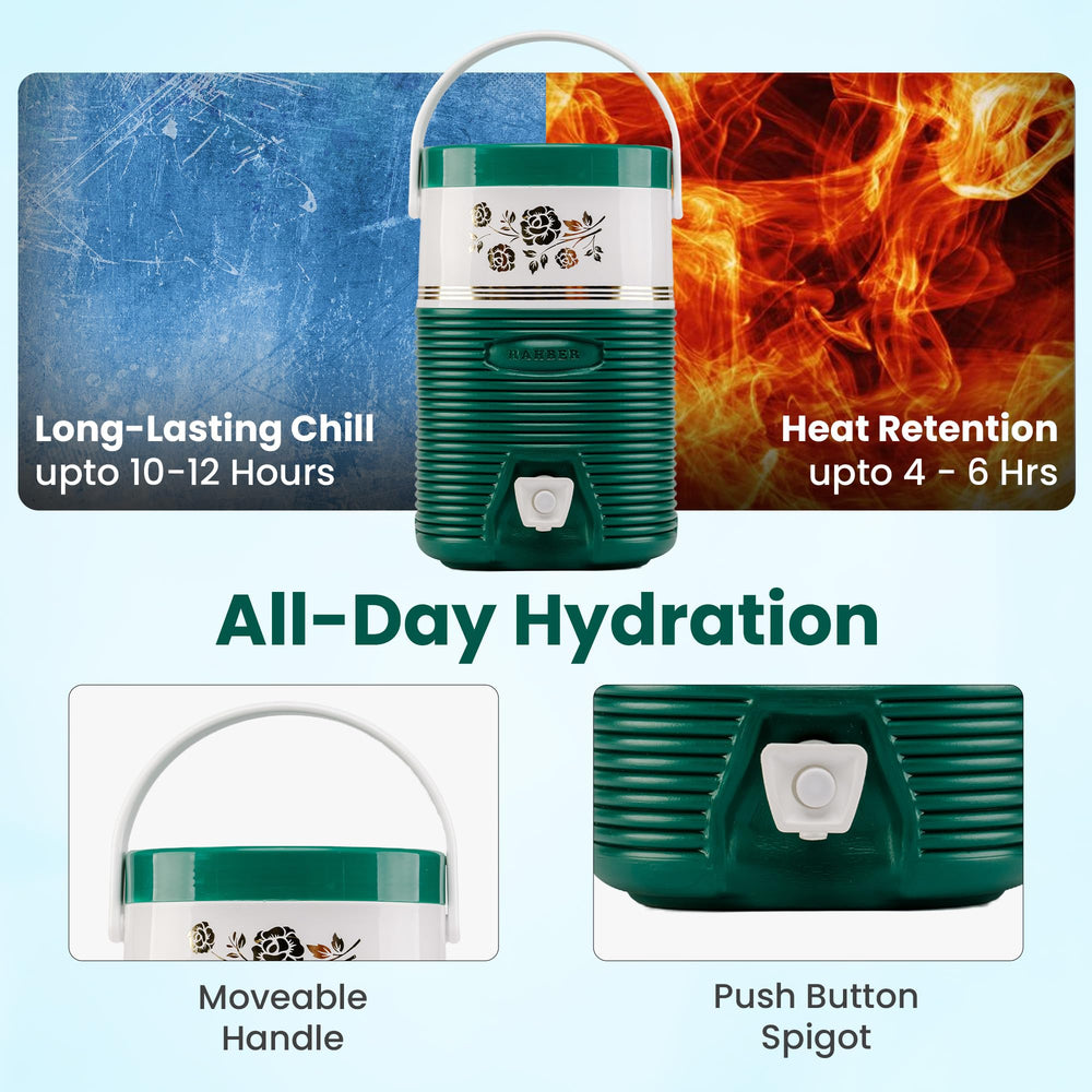 RAHBER cooler shows easy-pour spout for spill-free serving outdoors.