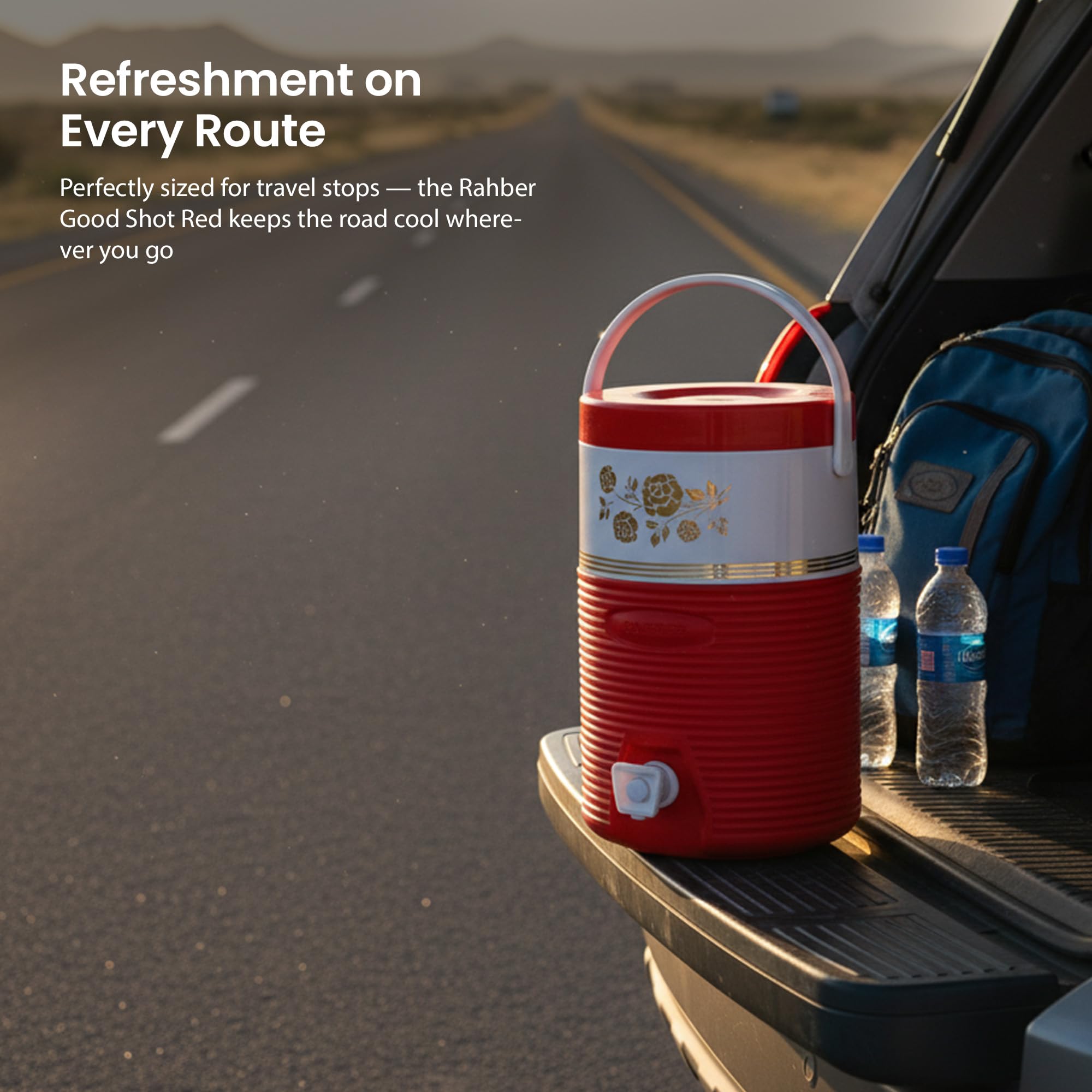 RAHBER keeps beverages cold for hours in red portable cooler
