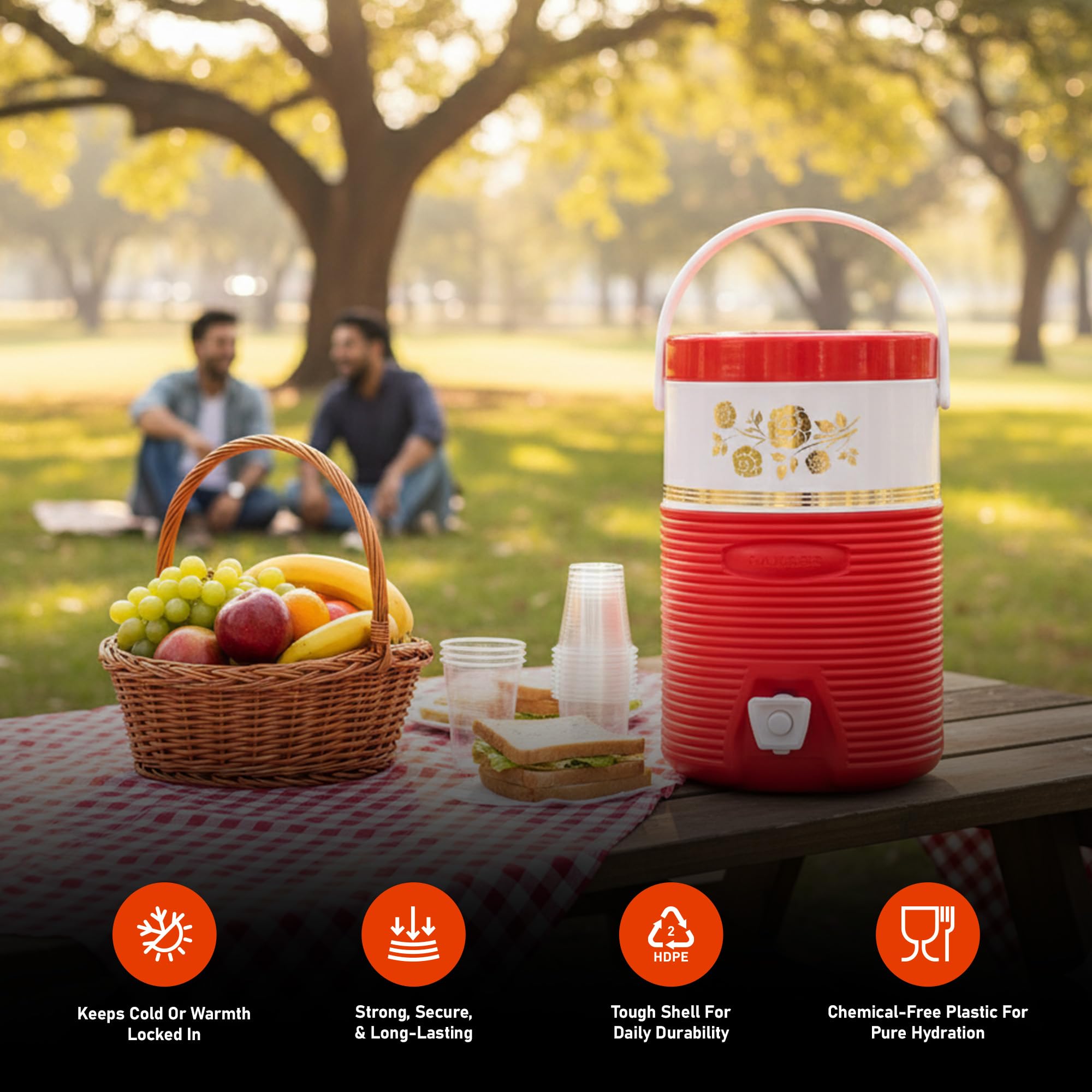 RAHBER red portable cooler ready for sports, camping, and outdoor use