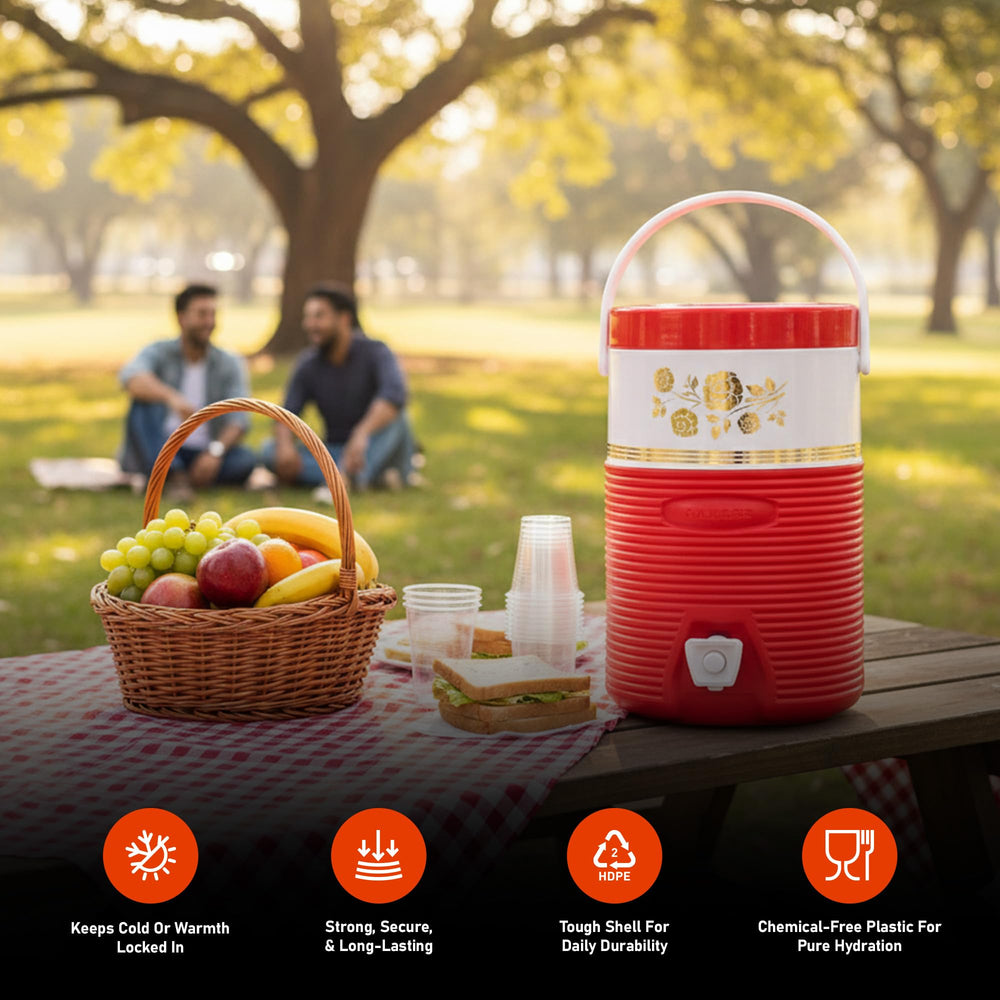 RAHBER red portable cooler ready for sports, camping, and outdoor use
