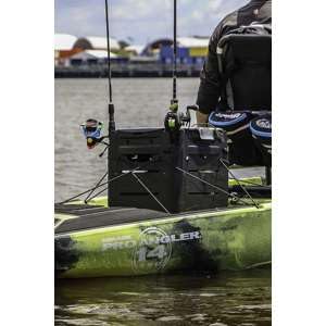Railblaza Gear Hub stores eight tackle boxes for tidy kayak storage.