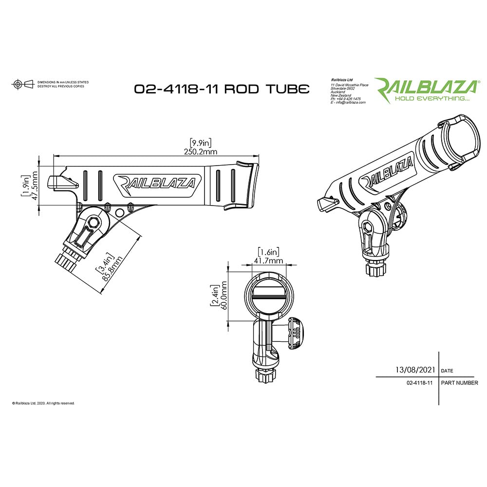 Railblaza Rod Tube Black accepts StarPort bases; base not included