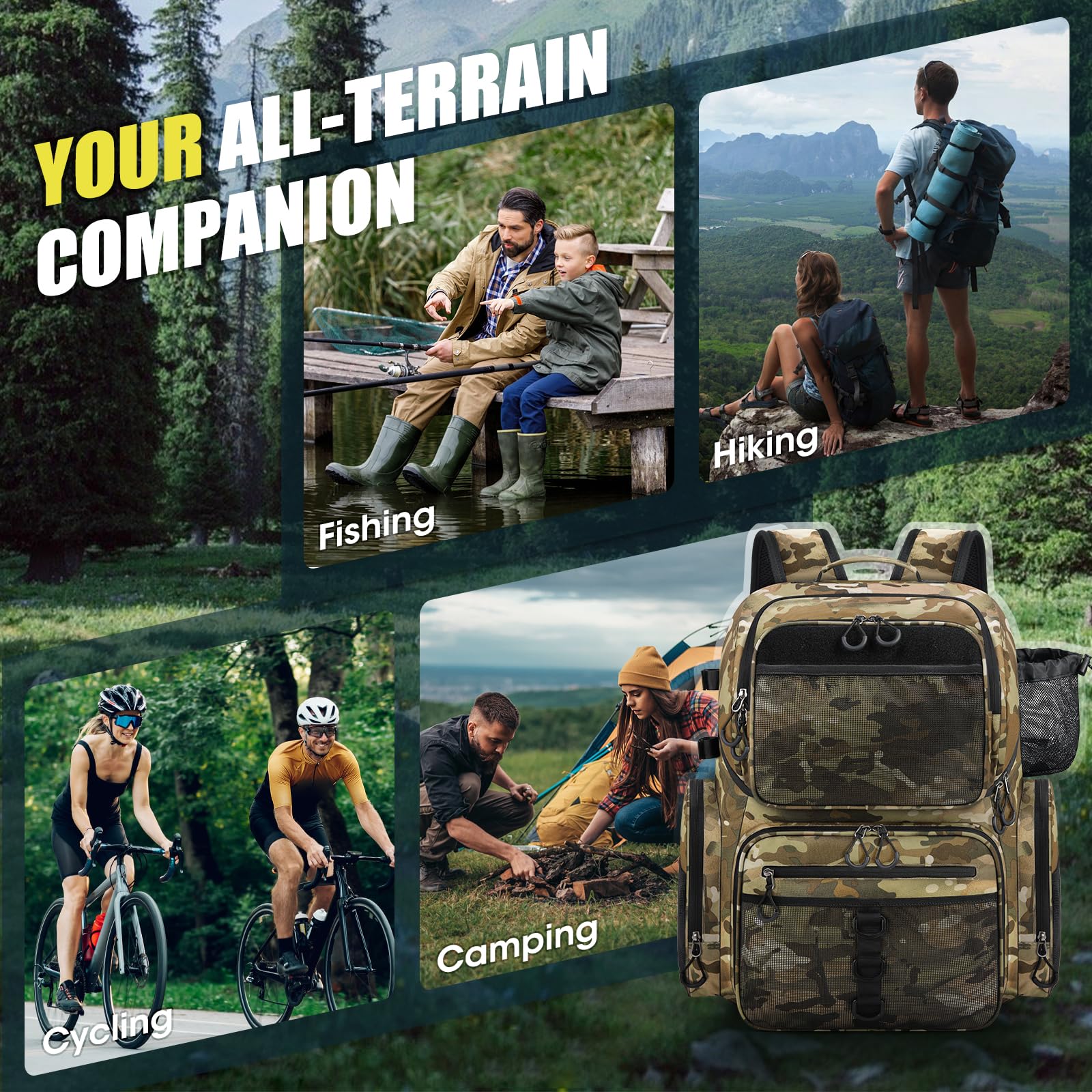 RAINSMORE 45L bottom compartment designed to fit four 3600-size tackle boxes (not included).