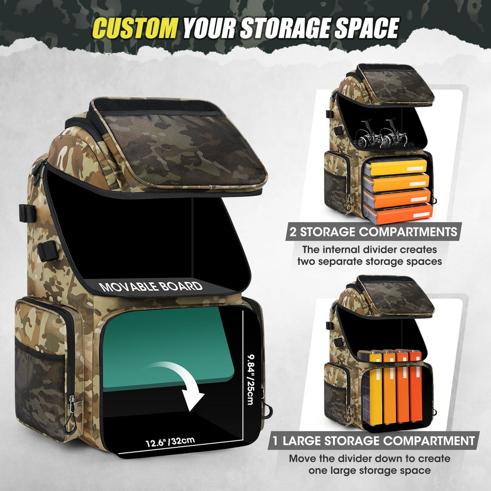 RAINSMORE 45L interior showing movable padded partition for flexible storage.