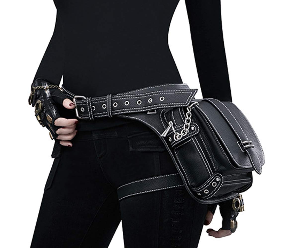 RainboSee Gothic Waist Bag material close-up emphasizes PU leather and durable hardware