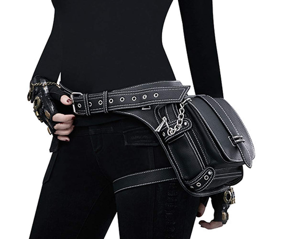 RainboSee Gothic Waist Bag material close-up emphasizes PU leather and durable hardware
