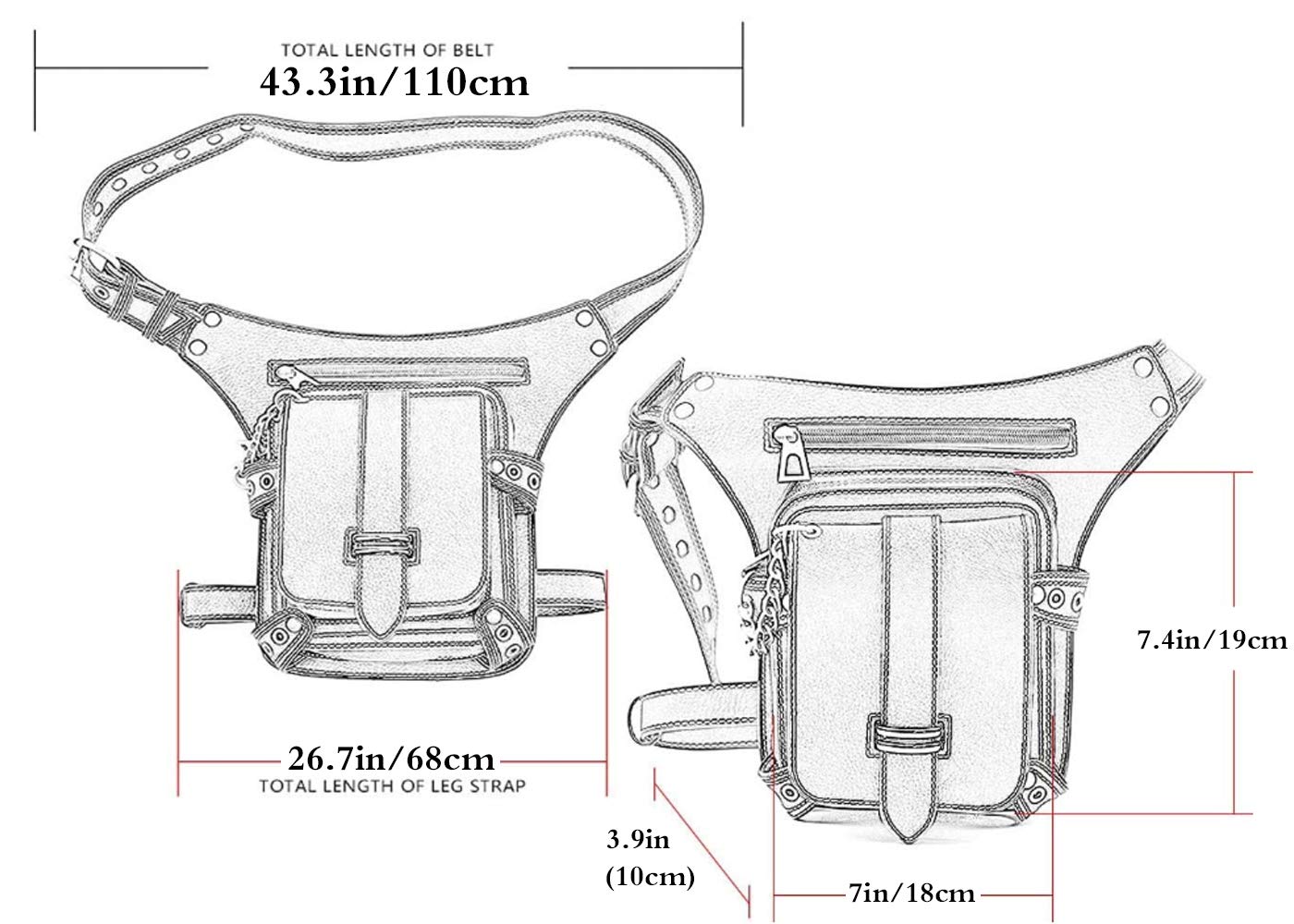 RainboSee Gothic Waist Bag side view highlights removable leg strap for versatile wear
