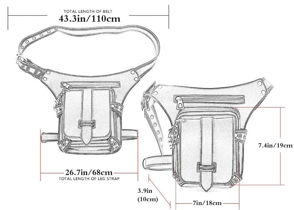RainboSee Gothic Waist Bag side view highlights removable leg strap for versatile wear