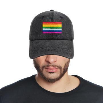 Lifestyle shot: person wearing Rainbow Stripe Pride Hat